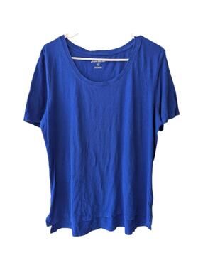 Eddie Bauer Tunic Shirt Womens XL Blue Cotton Modal Scoop Neck High-Low 22.5x27